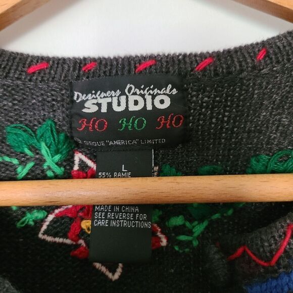 Designers original studio‎ vintage embroidered ugly Christmas sweater sz Large - Picture 4 of 4